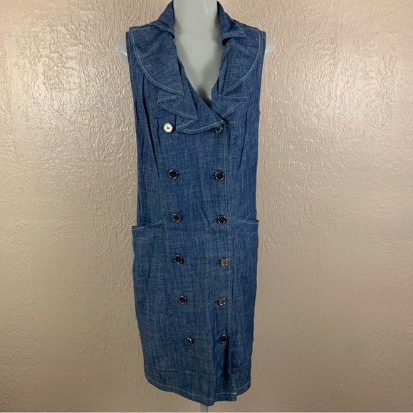 NEW Cato Chambray Cotton Sleeveless Button Front Shift Dress - Picture 1 of 15